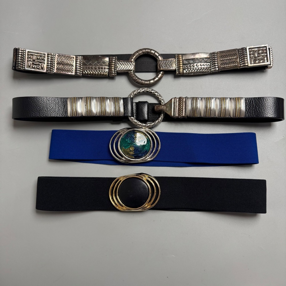 Chico's & Unbranded Women's Belt Lot 4 Western Boho Elastic Leather S/M Black
